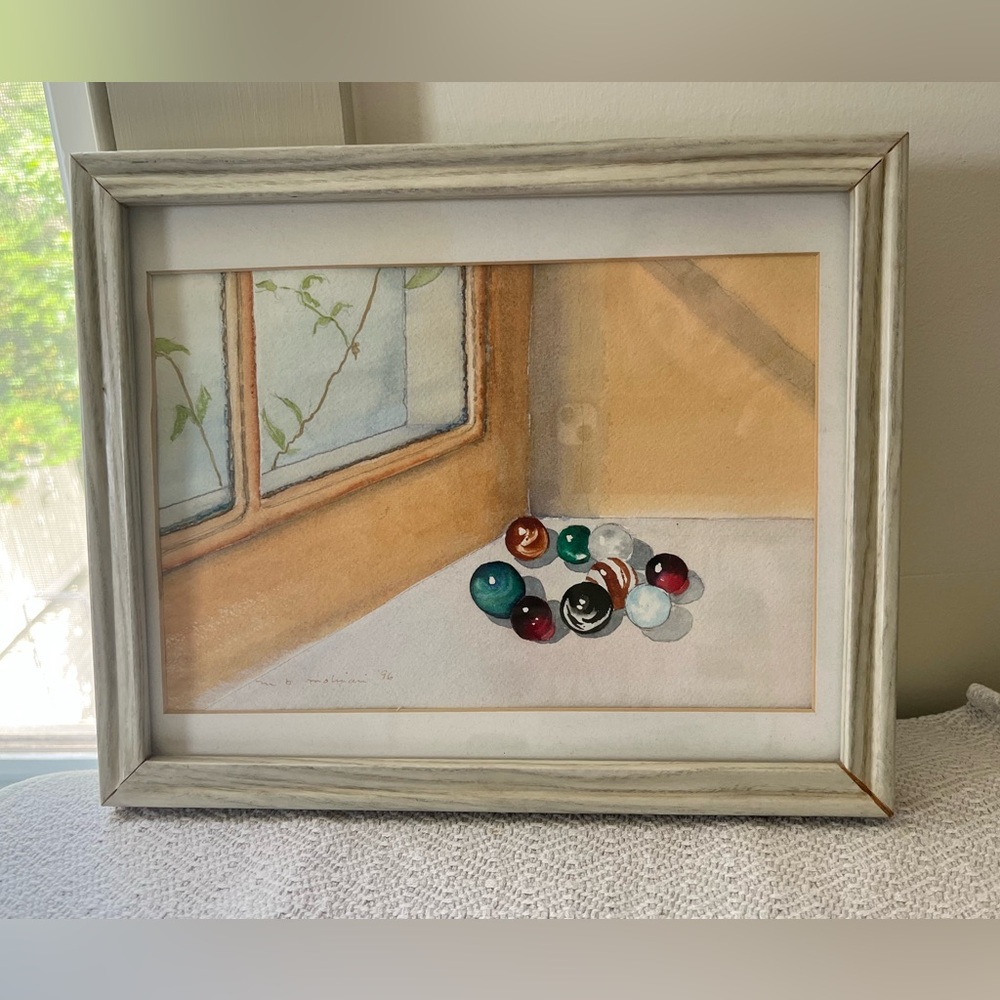 Framed Watercolor Painting of Marbles